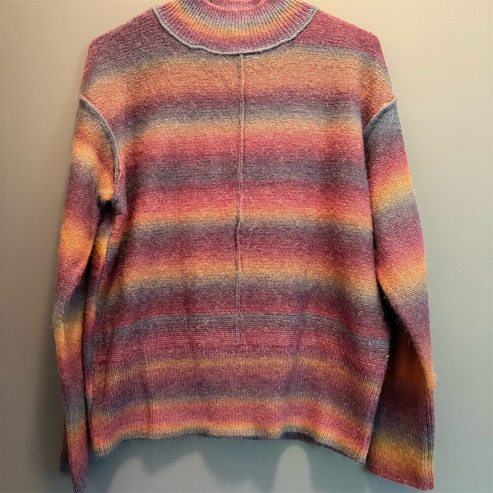 Beachlunchlounge Collection Sweater Womens L Ombre Striped Mock Neck Knit